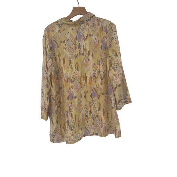 Coldwater Creek Womens linen Shirt top yellow Southwestern print size large - Picture 4 of 4